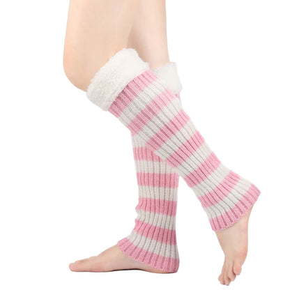 Winter Warm Women Leg Warmers Fashion Stripe Autumn Knitted Foot Cover Fleece Crochet Arm Warmer Heap Socks Boot Cuffs
