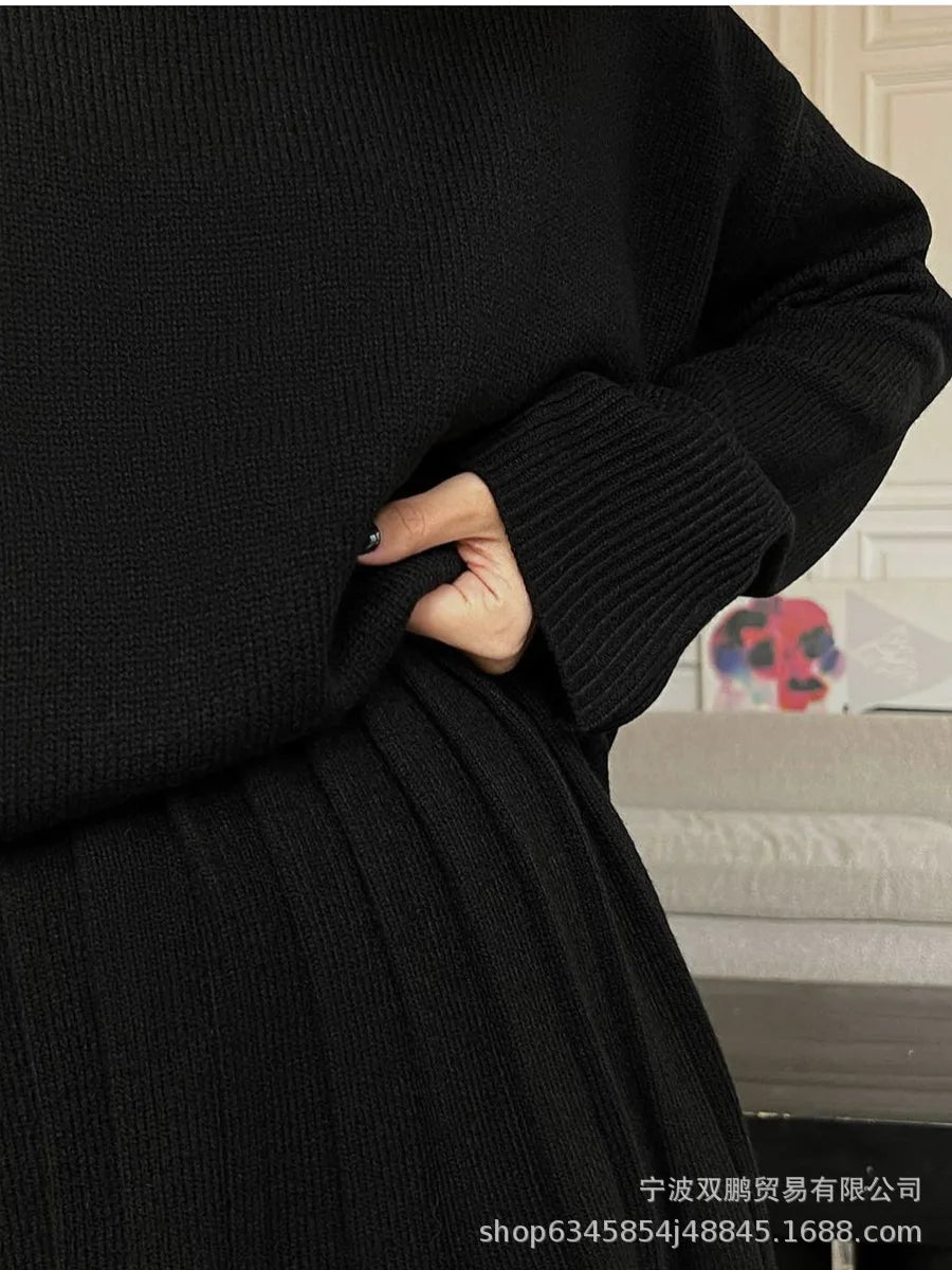 Autumn Solid Color O-neck Sweater Dress Sets Women's Clothing 2024 New Long Sleeves Fishion Style Loose Knitted Short Skirt Set