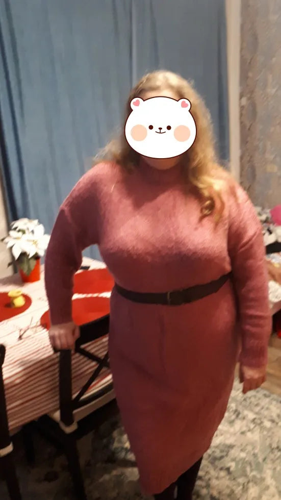 Winter Women Dress Fall Sweater Women Dress Long Sleeve Knitted Dresses Maxi Vintage Oversize Dresses Knitting Thick Warm Purple
