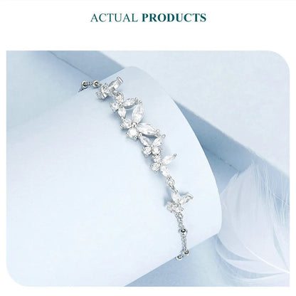 Bamoer 925 Sterling Silver Exquisite Dancing Butterfly Bracelet Pave Setting CZ Shiny Chain Link for Women Wedding Fine Jewelry