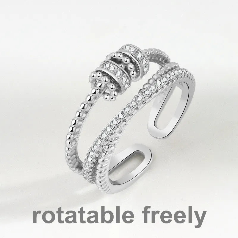New Fidget Beads Rings for Women Men Rotate Freely Anti-stress Anxiety Ring Worry Stress Relief Jewelry Adjustable Stacking Ring