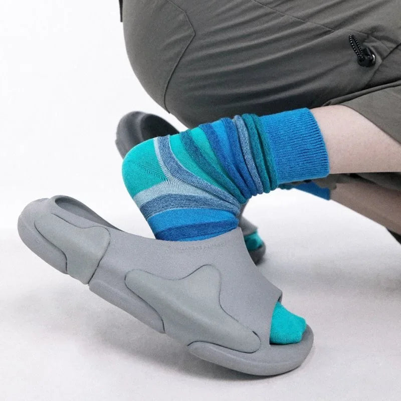 Autumn Winter Fashion For Woman Concave Convex Three-dimensional Stripes Colorful Cotton Socks Mid Tube Soft Sport Casual Sox