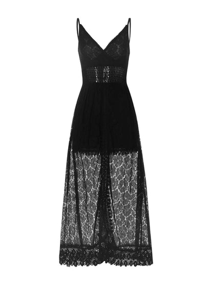 2025 Summer Women Lace Playsuit Dress Sleeveless V Neck Hollow Out Irregular Midi Dress Sexy Elegant Casual Bohemian Dresses