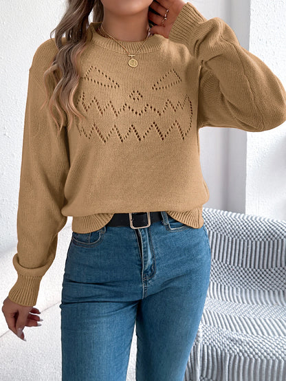 EtherealBe women's pumpkin sweater featuring a playful pumpkin face design in a cozy knit texture