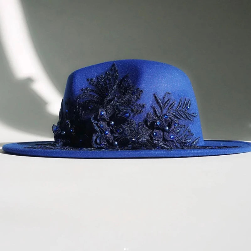 Embroidered three-dimensional flower fedora hat Women's jazz top hat Spring and autumn panama church fashion elegant wedding Hat