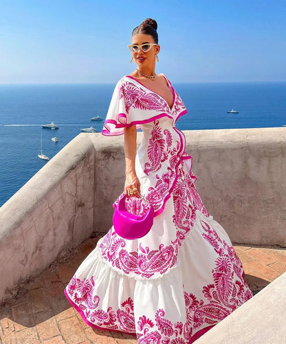 New Shadow Cap Midi Dresses Women Cloak Sleeves Dress V Neck Halter Boho Summer Party Evening Female Vestidos Robe Summer