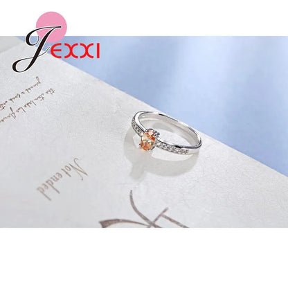 Promise Ring 925 Sterling Silver Color Elegant Style Warm Tone Orange&Yellow Crystal Stone For Women Girl Christmas Present