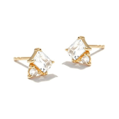 925 Sterling Silver Ear Needle Geometric Zircon Metal Earrings for women Shiny Crystal Luxury Small Stud Fashion Wedding Jewelry