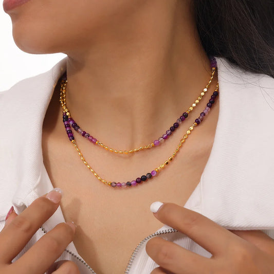Gorgeous Purple Beaded Necklace for women Copper Nature Agate Chain Charm Jewelry Wholesale