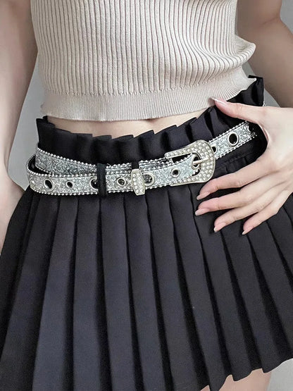 Gothic rhinestone belt for women featuring sparkling details and a stylish buckle, perfect for trendy outfits
