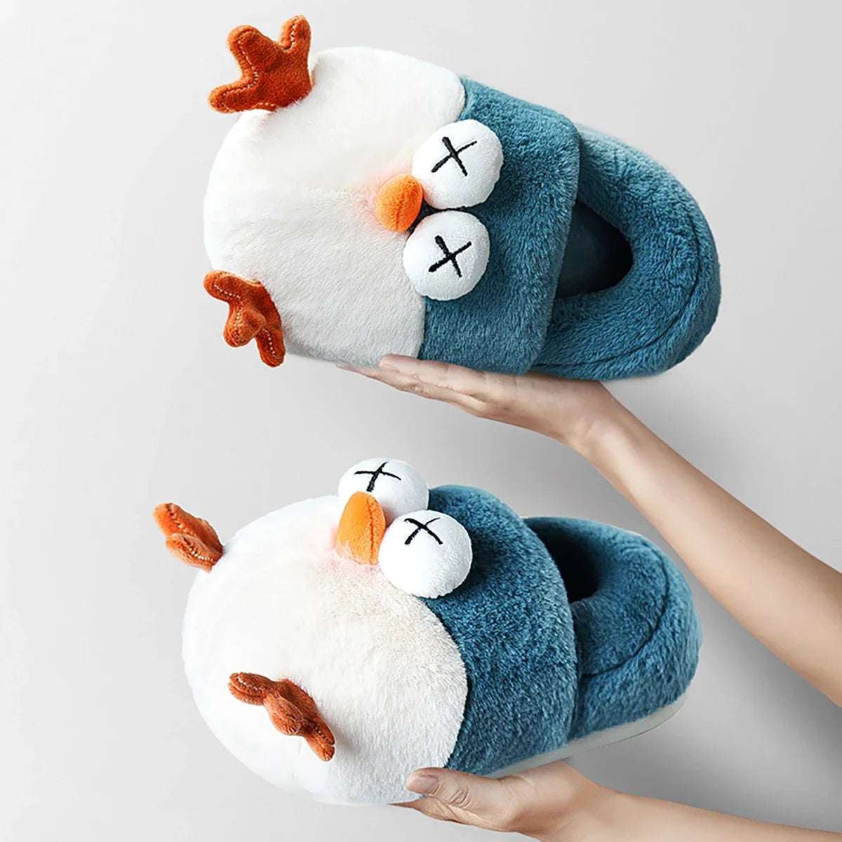 Women's Home Slippers Cute Cartoon Bird Cotton Slippers Winter Warm and Anti Slip Slippers