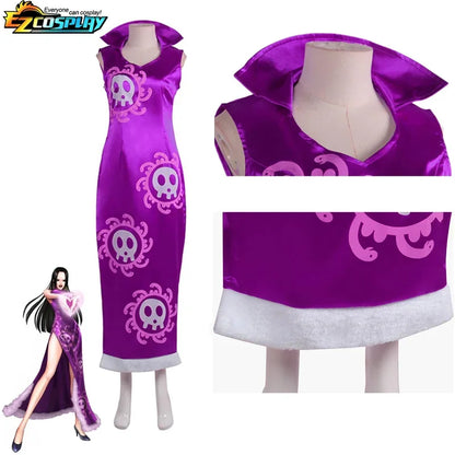 Boa Hancock Cosplay Costume Anime Kimono Purple Dress Cheongsam Cloak Women Halloween  Fancy Dress Cheongsam Uniform Suits