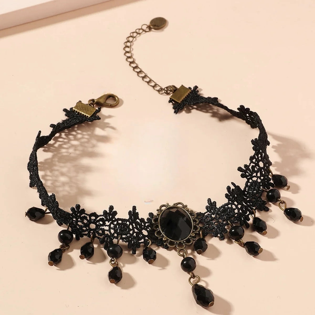 Vintage Classic Gothic Black Lace Choker Necklace with Imitation Crystal Pendant Charm for Women Boho Style Christmas Gift