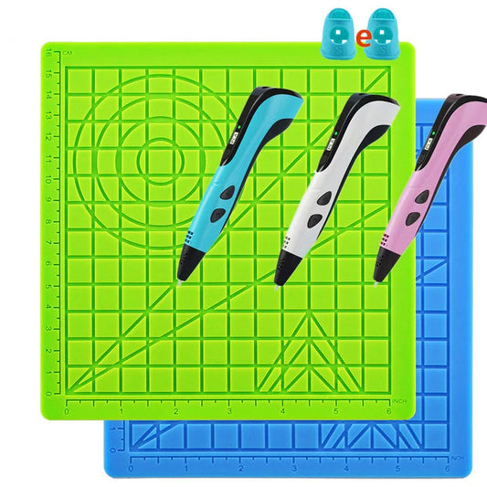 3D Printing Pen Silicone Pad with Basic Template with 2 Silicone Finger Caps 3D Pen Drawing Template Christmas Gift for Kids