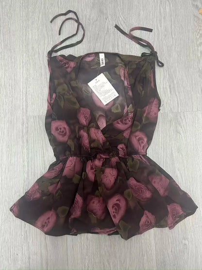 2025 Summer Woman Floral Halter Lace Blouse 2025 Vintage Sexy Slim Fit Fairy Korean Fashion Female Tops Outfits Elegant Style