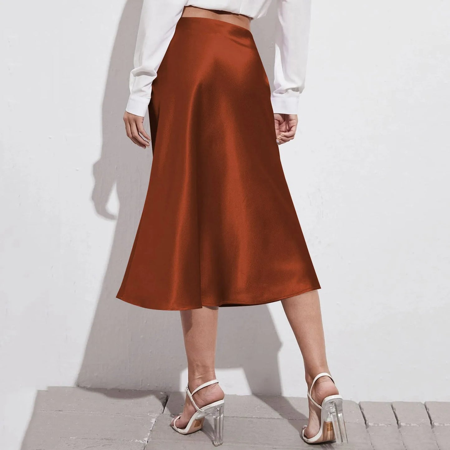 Spring Solid Satin Silk Skirt Women High Waisted Summer Long Skirt New 2024 Elegant Ladies Office A Line Midi Skirts Jupes юбка