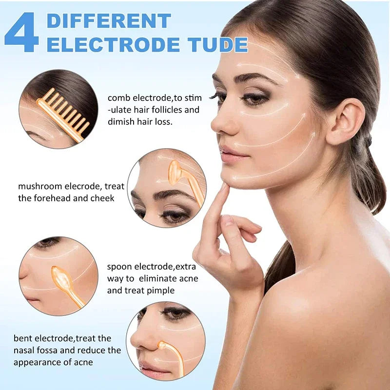 High Frequency Facial Machine Skin Therapy Electrode Wand Neon Electrotherapy Glass Tube Acne Spot Remover Face Skin Care Device