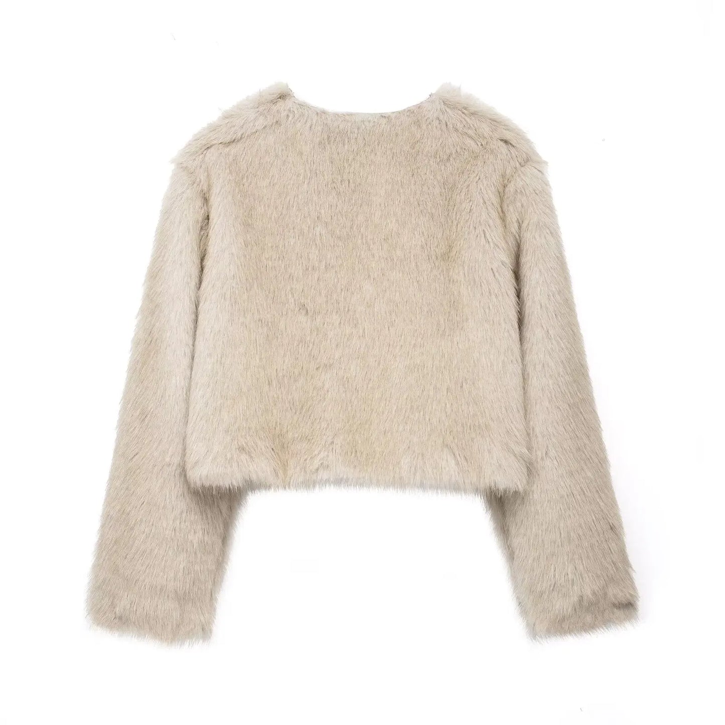 HH Women Winter Fashion Artificial Fur Effect Short Jacket Coats Female O-Neck Vintage Long Sleeve Loose Warm Top Streetwear