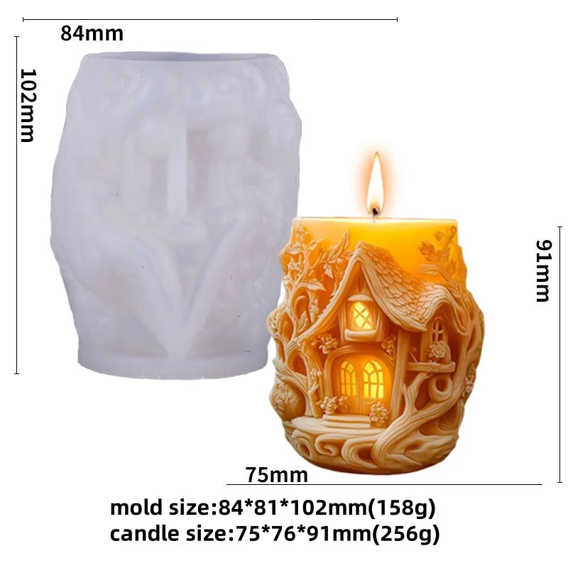 3D Embossed Tree House Silicone Candle Mold DIY Fairy Tale Forest House Aromatherapy Concrete Gypsum Mold Christmas Gift