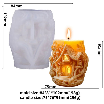 3D Embossed Tree House Silicone Candle Mold DIY Fairy Tale Forest House Aromatherapy Concrete Gypsum Mold Christmas Gift