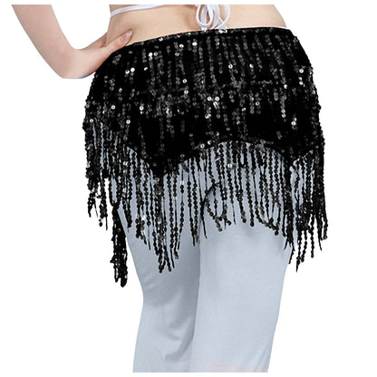 Belly Dance Skirts for Women Midi Length Women Belly Dance Training Waist Chain Short Wrap Hip Skirt With Sequin Fringe Skirts