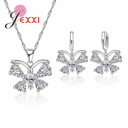 Exquisite Jewelry Sets Genuine 925 Sterling Silver Color Zircon Pendant Necklace Earrings for Women Crystal Bowknot Bijoux