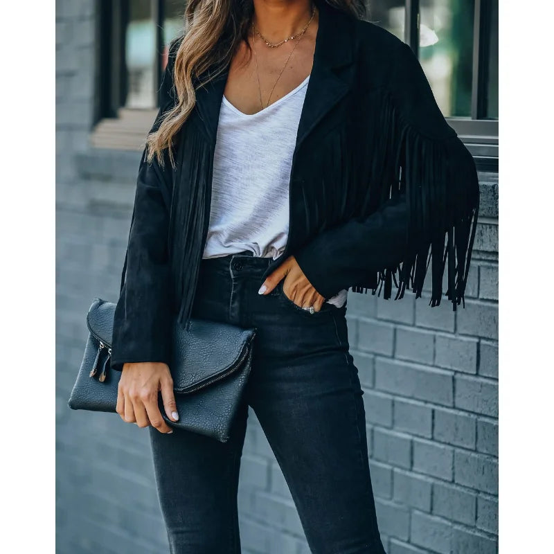EtherealBe Fringe Suede Jacket with Tassels for Women