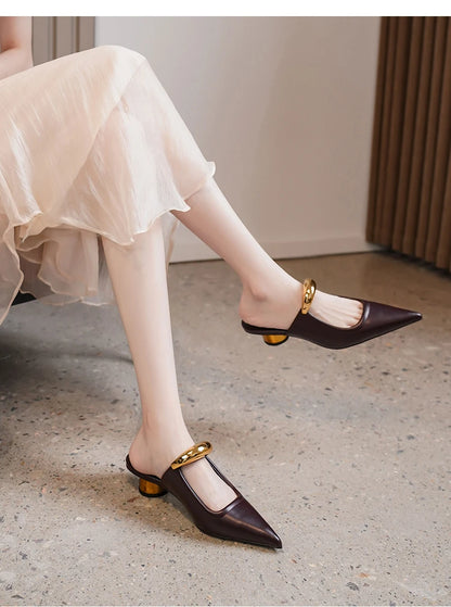 Pointed Toe Women's Slippers 2024 Summer Fashion Shallow Mouth Women's Mules Comfortable Wear Outside Ladies One Word Drag