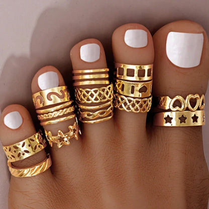 13 PCS Fashion Open Toe Rings Set for Women Adjustable Simple Minimal Hollow Heart Summer Beach Smooth Feet Ring Jewelry on Foot