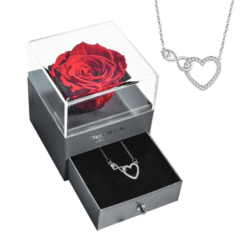 New Fashion Pendant Necklace In Rose Flower Jewelry Gift Box Preserved Rose Necklace Set Wedding Christmas Gift for Girlfriend