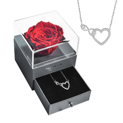 New Fashion Pendant Necklace In Rose Flower Jewelry Gift Box Preserved Rose Necklace Set Wedding Christmas Gift for Girlfriend