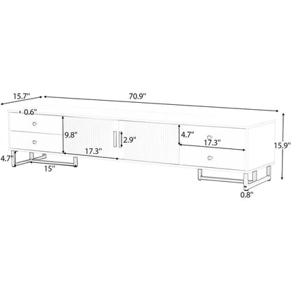 71" Fluted TV Stand, Modern Low Stand for TVs up to 80 Inches, Entertainment Center with Storage and 4 Drawers