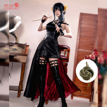 SBluuCosplay Yor Cosplay Anime Women Gothic Dress Forger Costume Black Dress Halloween Party Outfit for Women