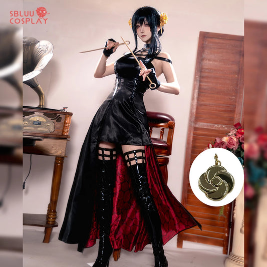 SBluuCosplay Yor Cosplay Anime Women Gothic Dress Forger Costume Black Dress Halloween Party Outfit for Women