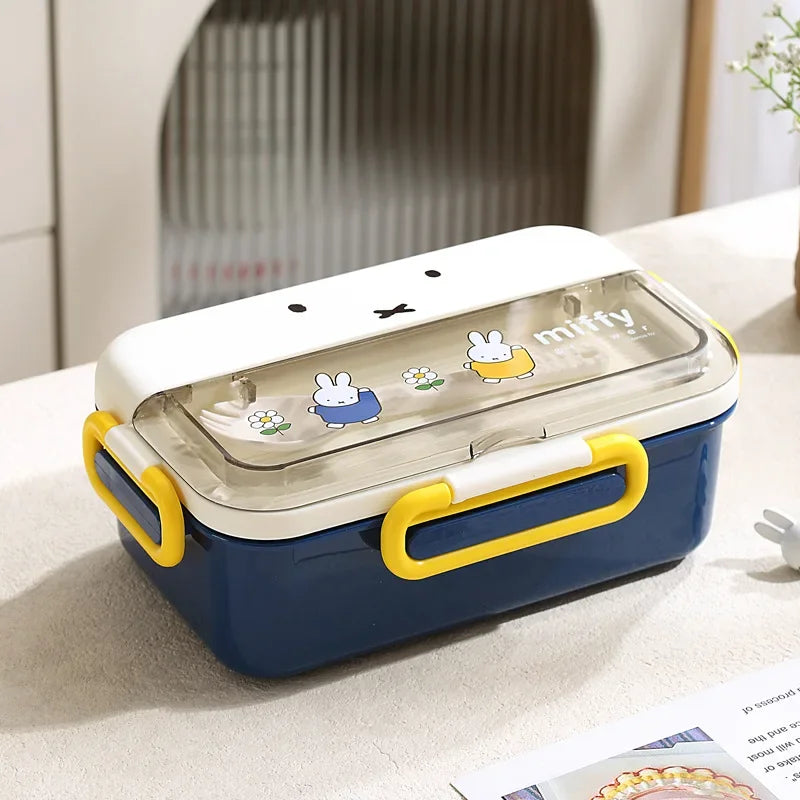 Kawaii Miffy Stainless Steel Divided Lunch Box Water Heated Student Lunch Box Cartoon Children's Lunchbox Christmas Gift Toys