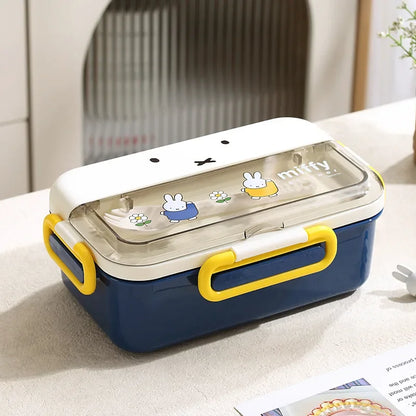 Kawaii Miffy Stainless Steel Divided Lunch Box Water Heated Student Lunch Box Cartoon Children's Lunchbox Christmas Gift Toys