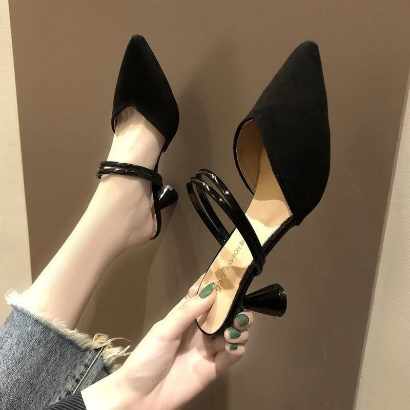Elegant Woman Heeled Shoes Luxury Heel Shoe Striped Black Summer Women Sandals Fashion Designer Summer New 2023 High Slippers