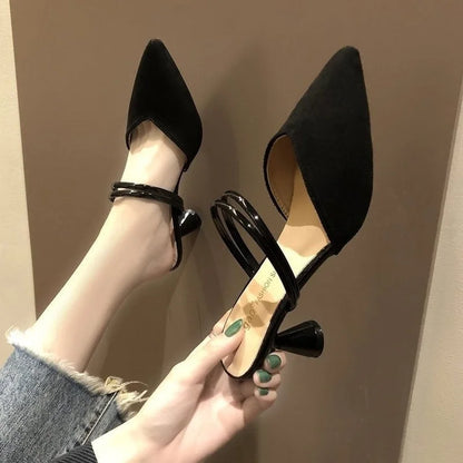 Elegant Woman Heeled Shoes Luxury Heel Shoe Striped Black Summer Women Sandals Fashion Designer Summer New 2023 High Slippers