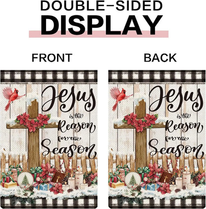Christmas Jesus is the Reason for the Season Christian Garden Flag 12x18 Cardinal Jesus Nativity Religious Holiday Decor Xmas Cr