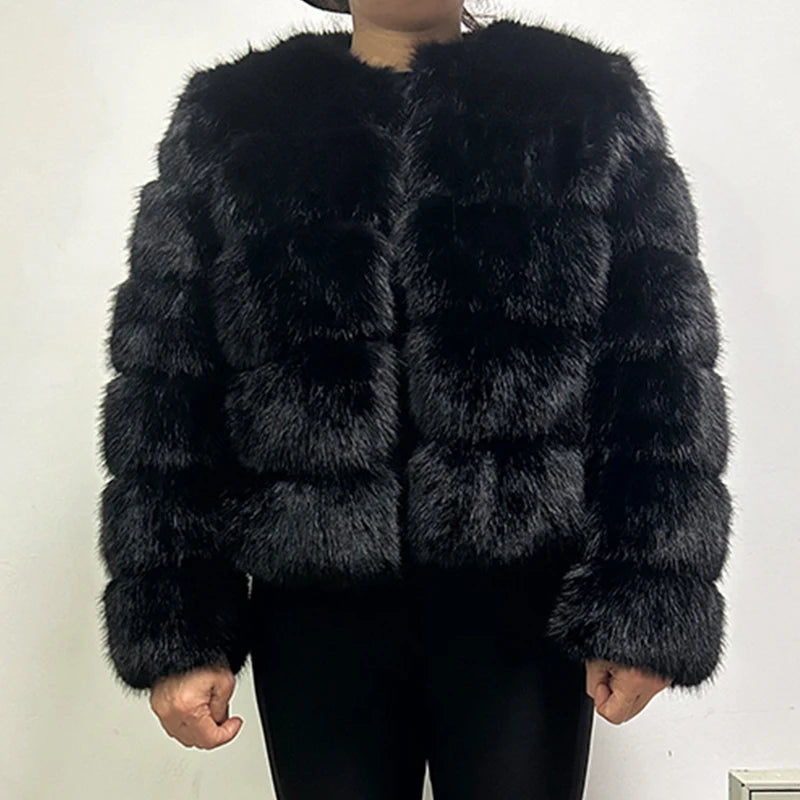 2024 Faux Raccoon Fur Coat Women Jacket Luxury Coat Women Winter Fluffy Jacket Thick Warm Furry Fur Outwear Faux Fur Coat