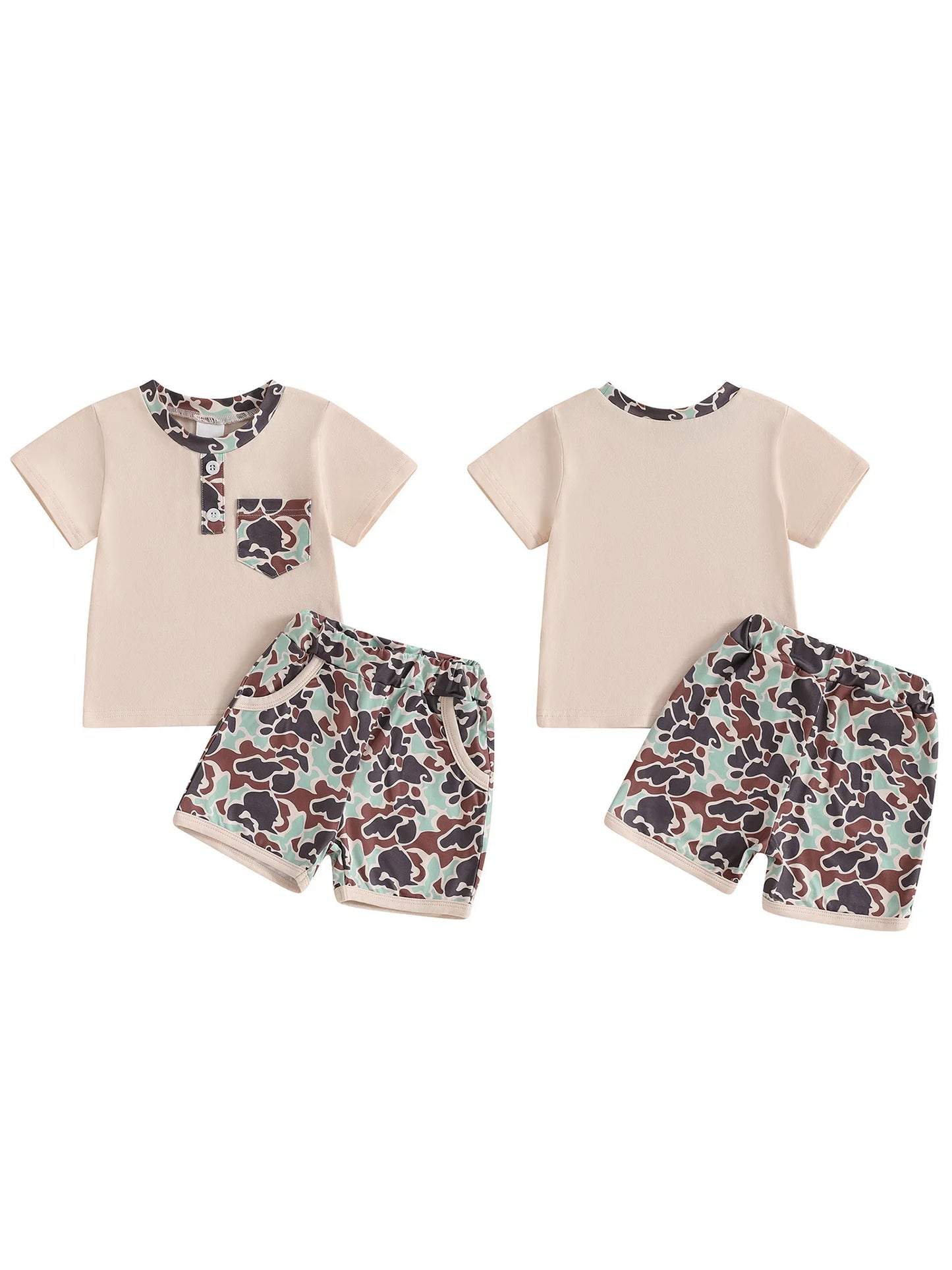 Boys Casual Summer Outfits Short Sleeve T-Shirts and Camouflage Shorts Set with Elastic Waistband for Toddlers 2 Pieces