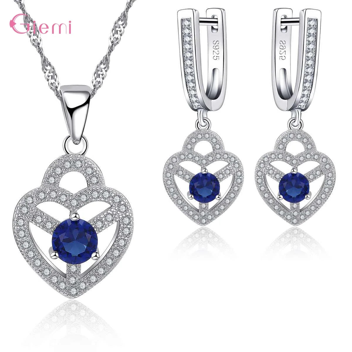 Hot Sale 925 Sterling Silver New Arrival Delicate Various Styles Peach Heart Shape Necklace Earrings Jewelry Sets For Women