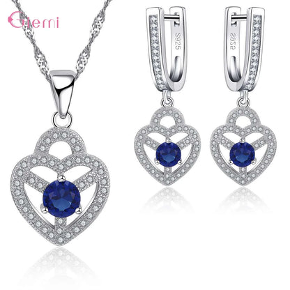 Hot Sale 925 Sterling Silver New Arrival Delicate Various Styles Peach Heart Shape Necklace Earrings Jewelry Sets For Women