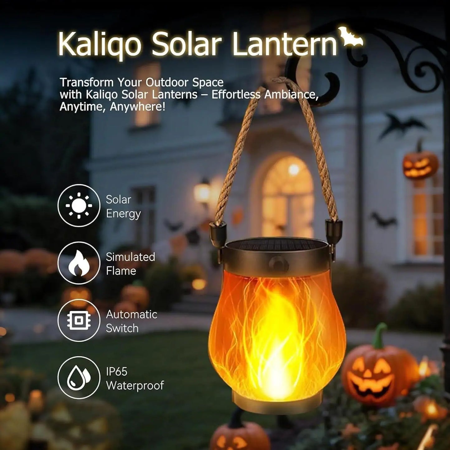 Camping Lamp Solar Flame Lights Garden Lantern Flickering LED Light Decorative Yard Decor with Rope Halloween Party Home Decor