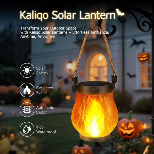 Camping Lamp Solar Flame Lights Garden Lantern Flickering LED Light Decorative Yard Decor with Rope Halloween Party Home Decor