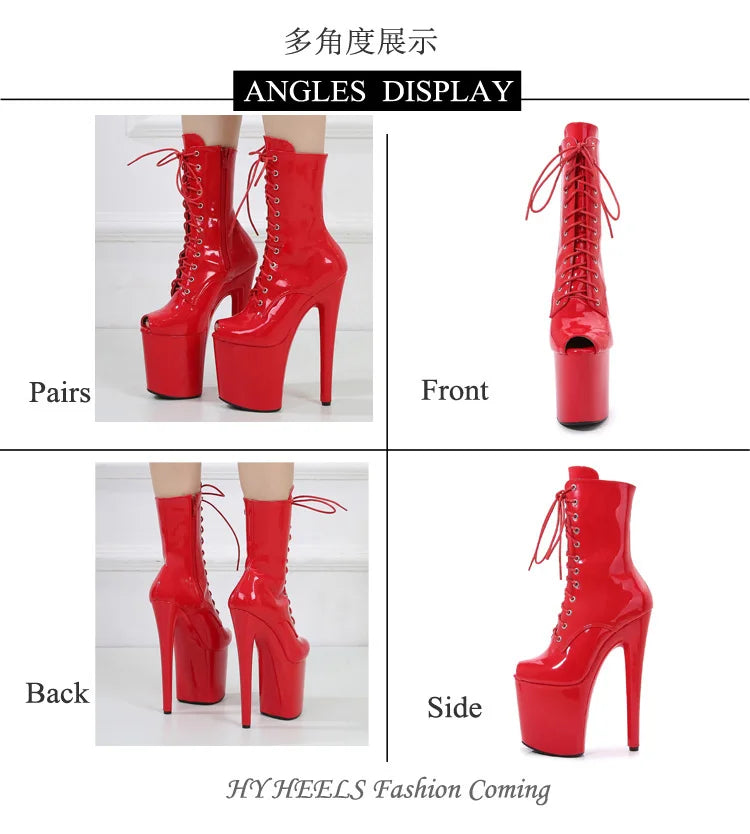 2025 New Pink Peep Toe 20cm/8Inch High Stripper Pole Dancing Women's Shoes Women Sexy Fetish Stiletto Heels Lace Up Short Boots