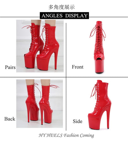 2025 New Pink Peep Toe 20cm/8Inch High Stripper Pole Dancing Women's Shoes Women Sexy Fetish Stiletto Heels Lace Up Short Boots