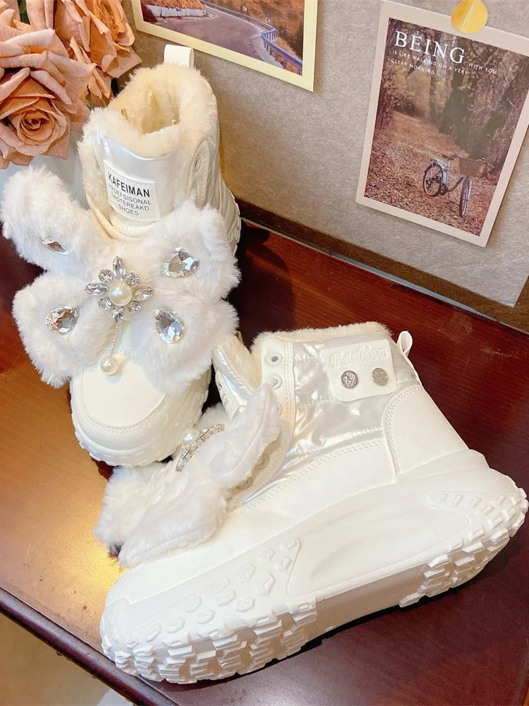 Winter Snow Boots 2025 New Thick-soled 5cm White Cotton Boots Thickened Warm Waterproof Cute Casual Shoes Fashion