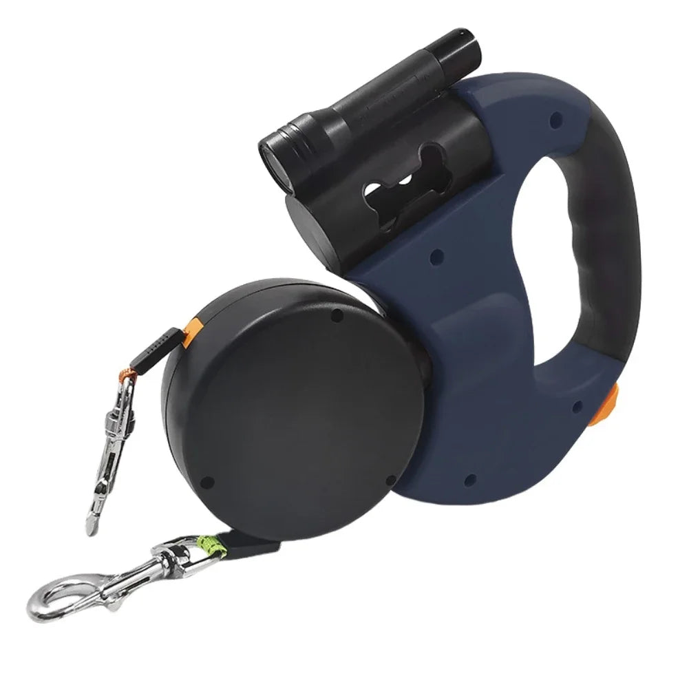 Double Head Dog Leash 360 Degree Nylon Traction Rope Automatic Retractable Outdoor Walking Leash Pet Accessories With Light