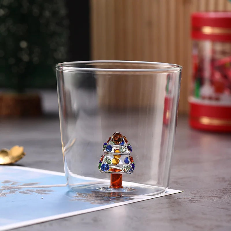 300ml 3D Patterns Christmas Glass Cup Coffee Wine Mug Xmas Glass Cups For Home Decoration Christmas Gift High Quality